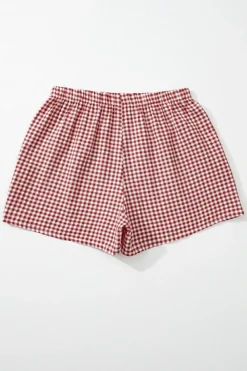 Online Dear-Lover Red Plaid Gingham Printed High Waist Shorts Red Stripe