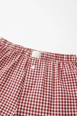 Online Dear-Lover Red Plaid Gingham Printed High Waist Shorts Red Stripe