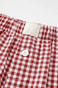 Online Dear-Lover Red Plaid Gingham Printed High Waist Shorts Red Stripe