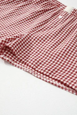 Online Dear-Lover Red Plaid Gingham Printed High Waist Shorts Red Stripe
