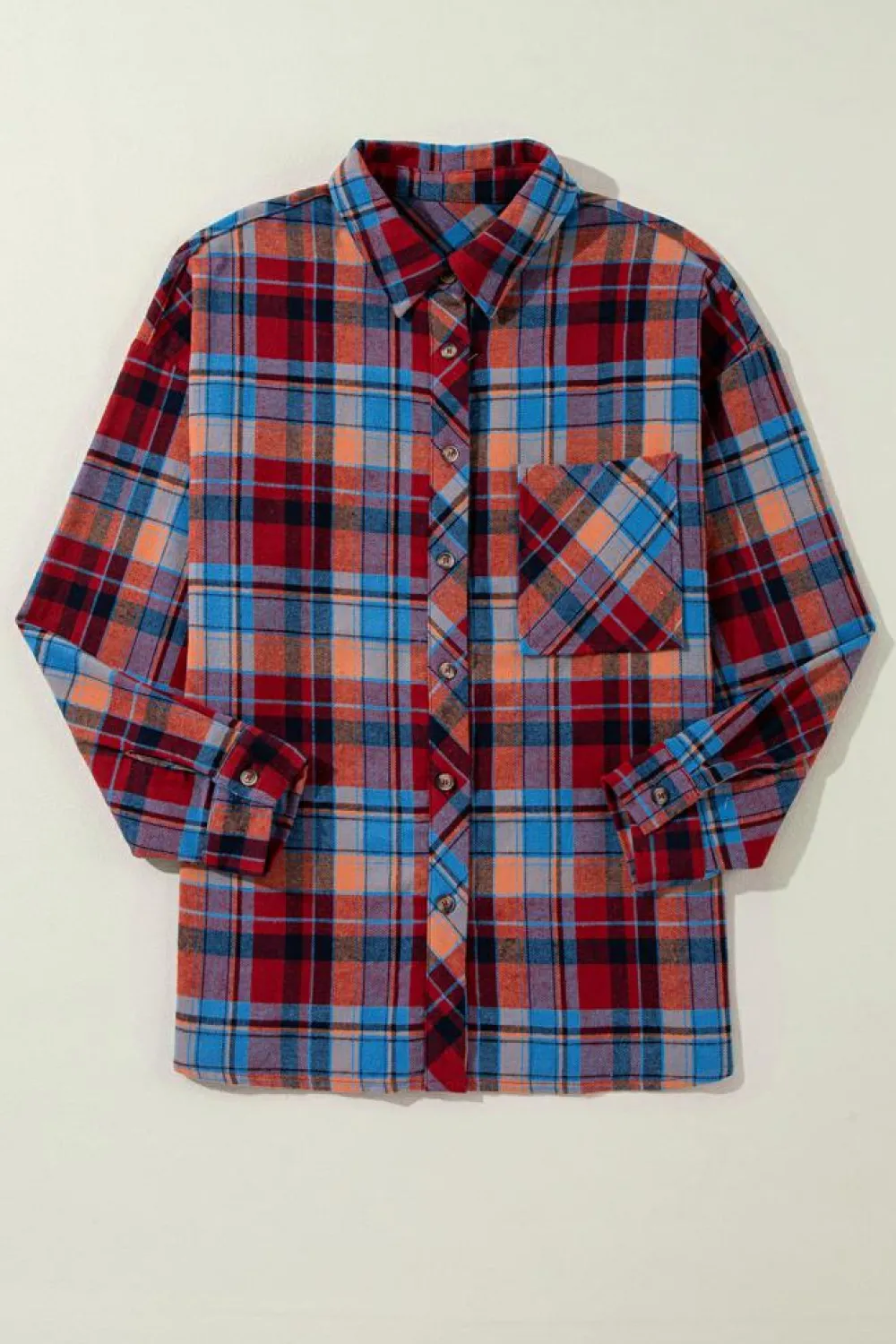 Online Dear-Lover Plaid Print Loose Vintage Shirt Red