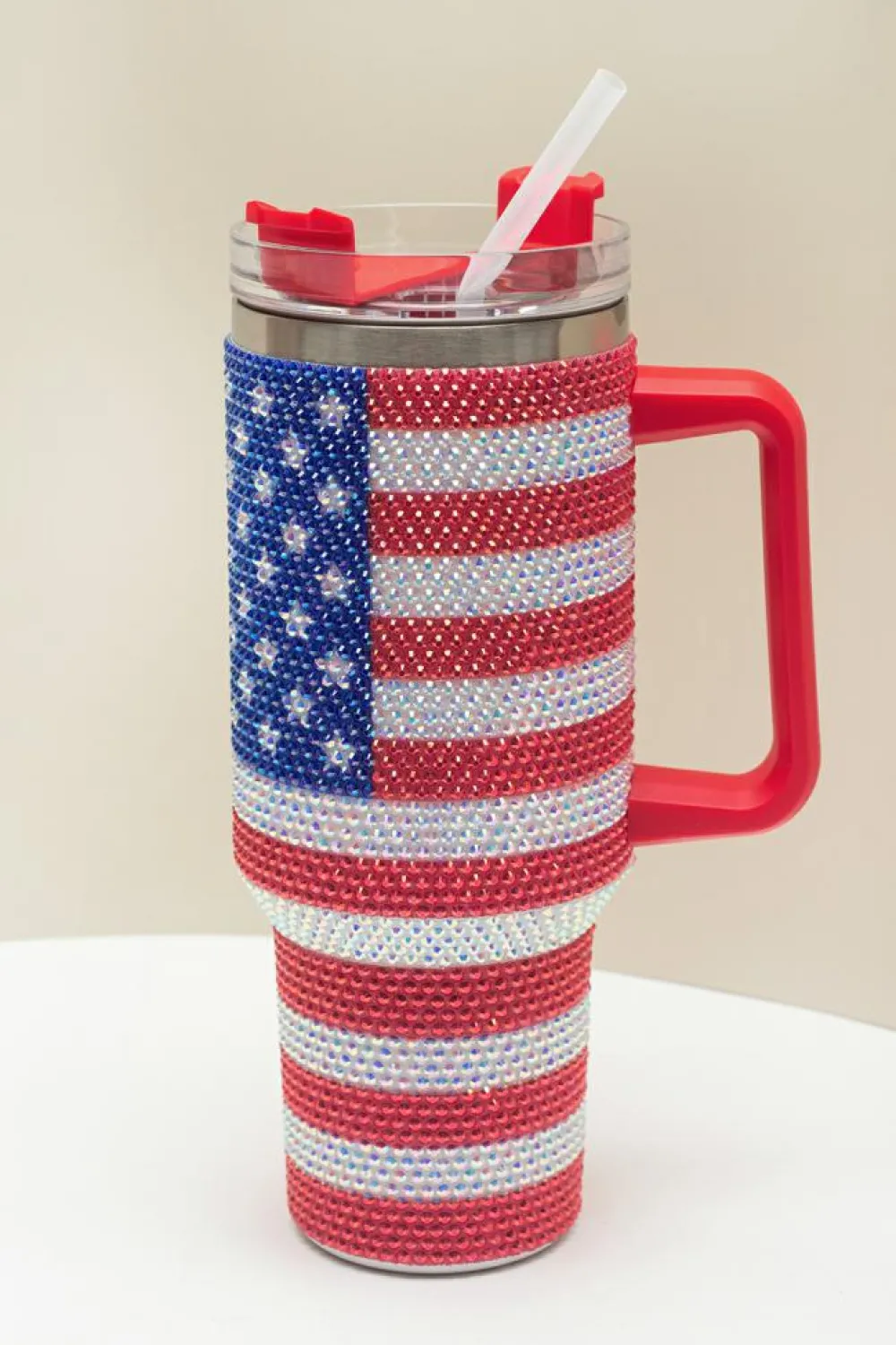 Outlet Dear-Lover Rhinestone American Flag Print Handled 40oz Thermos Tumbler Red