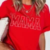 Outlet Dear-Lover Red Rhinestone MAMA Bow Knot Pattern Crew Neck Loose Tee Red-2