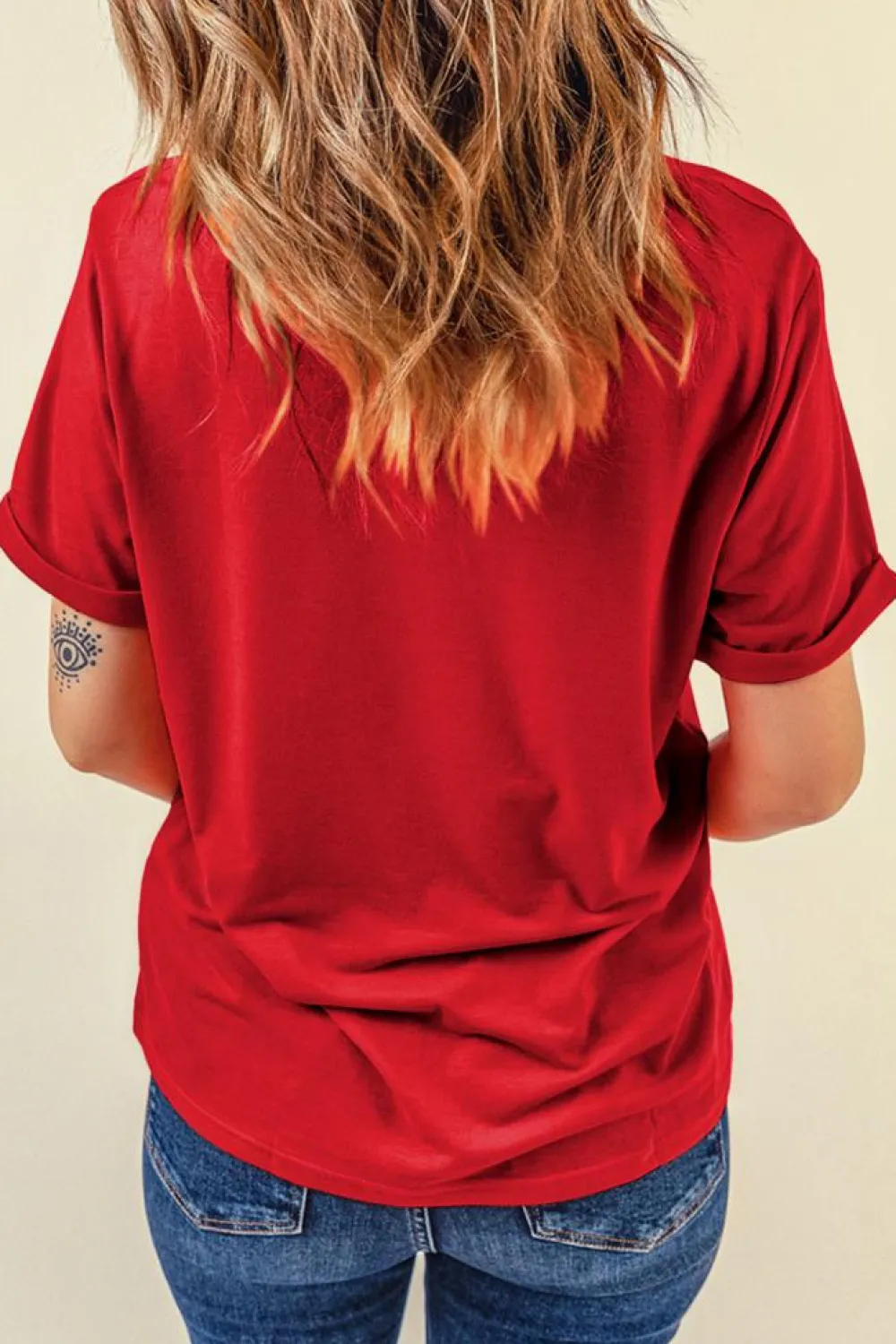 Outlet Dear-Lover Red Rhinestone MAMA Bow Knot Pattern Crew Neck Loose Tee Red-2