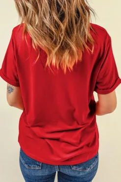 Fashion Dear-Lover Red Sequin Star Graphic Crewneck T Shirt Red-2