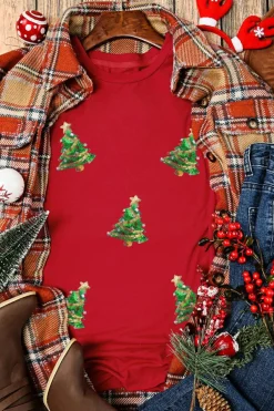 Best Dear-Lover Red Sequined Christmas Tree Graphic Crewneck T Shirt Red-2
