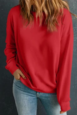 Clearance Dear-Lover Solid Classic Crewneck Pullover Sweatshirt Red