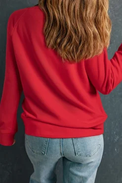 New Dear-Lover Solid Round Neck Raglan Sleeve Sweatshirt Red