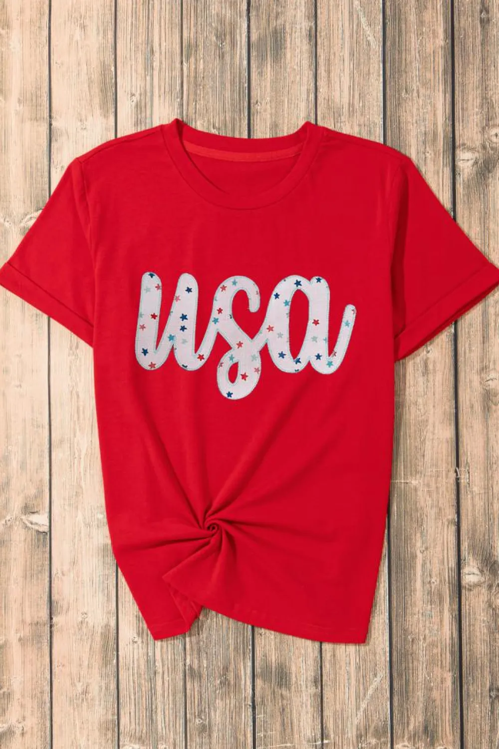 Online Dear-Lover Red Starry usa Graphic Crewneck T Shirt Red-2