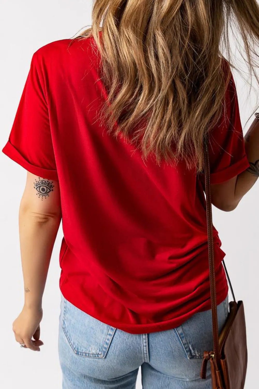 Clearance Dear-Lover Red Stars and Stripes Bow Print Independence Day T Shirt Red-2
