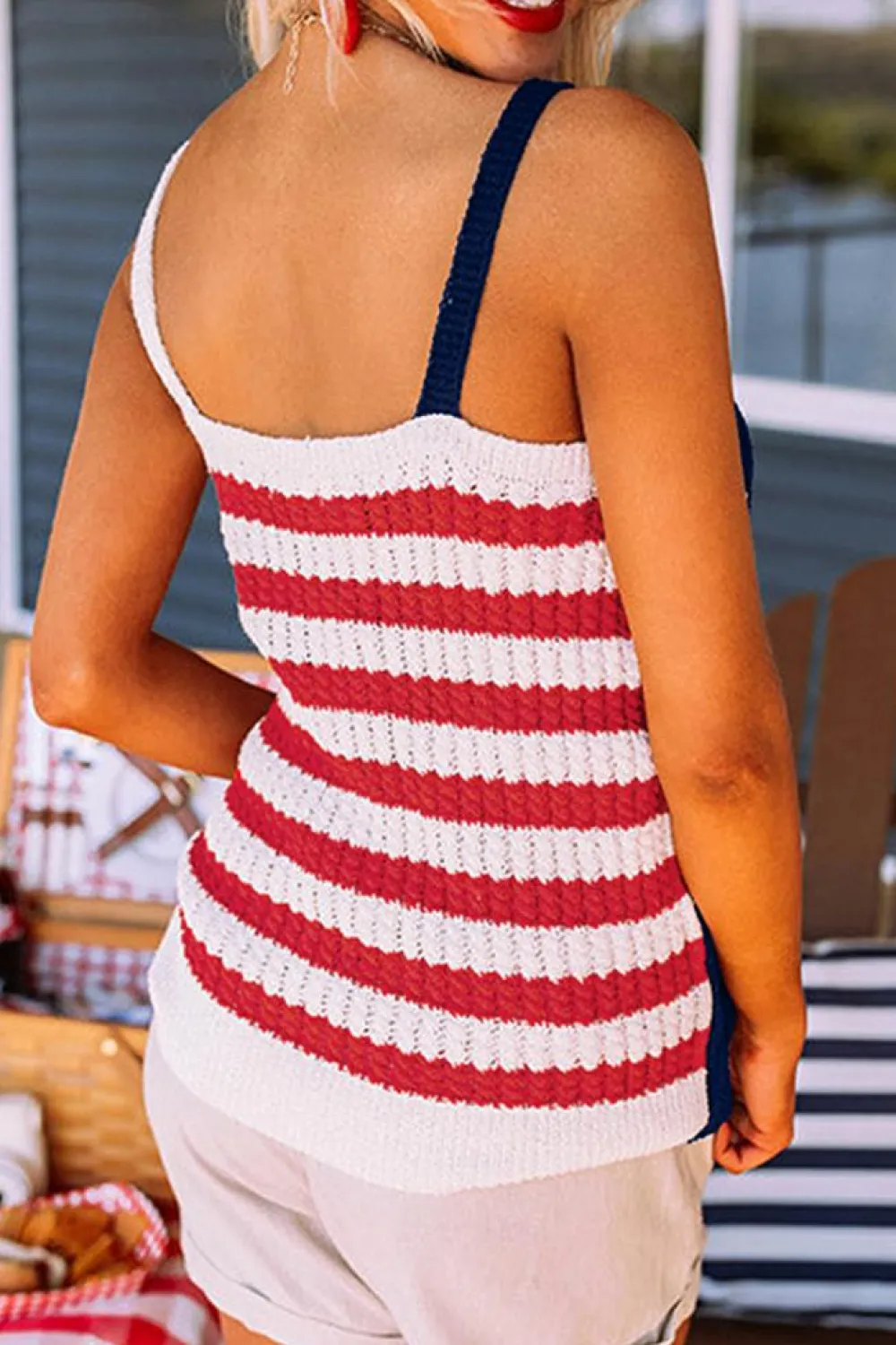 Outlet Dear-Lover Stars and Stripes Flag Pattern Knitted Tank Red