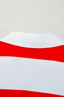 Clearance Dear-Lover Collar V Neck Cuffed Dolman Short Sleeve Top Red Stripe