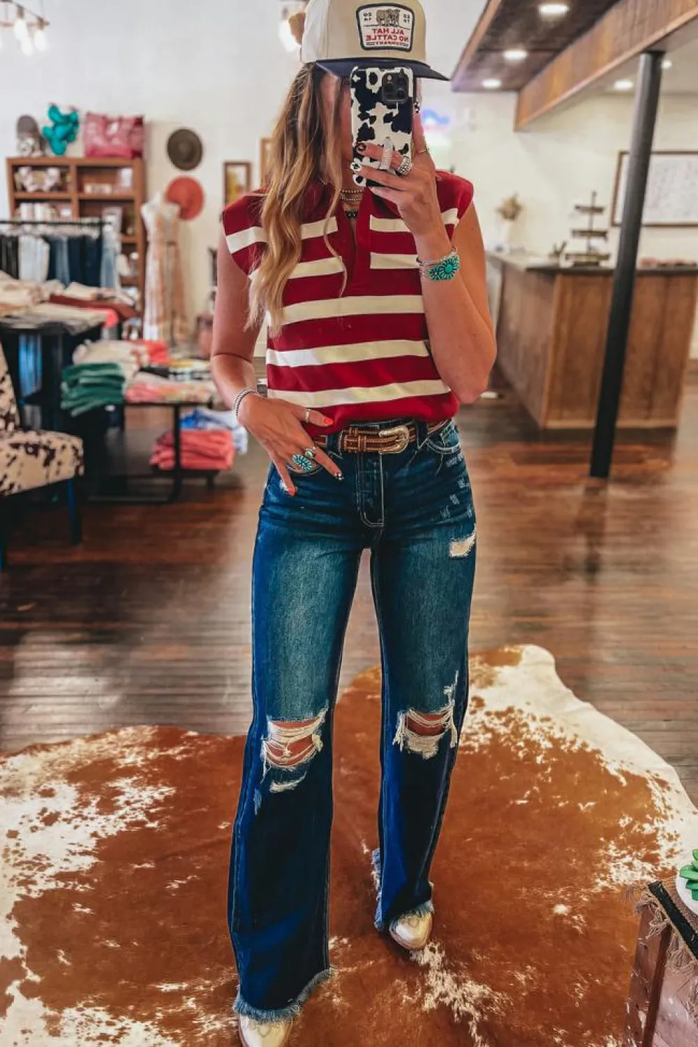 Discount Dear-Lover Collared Split Neck Sweater Vest Red Stripe