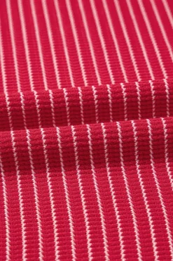 Clearance Dear-Lover Criss Cross Side Slits Slim Fit Sleeveless Midi Dress Red Stripe