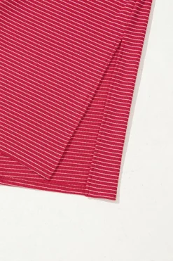 Clearance Dear-Lover Criss Cross Side Slits Slim Fit Sleeveless Midi Dress Red Stripe