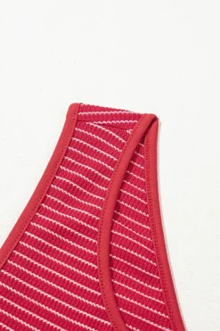Clearance Dear-Lover Criss Cross Side Slits Slim Fit Sleeveless Midi Dress Red Stripe
