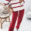 Fashion Dear-Lover Drop Shoulder Pullover and Jogger Pants Set Red Stripe