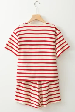 Sale Dear-Lover Lace-up Front Top and High Waist Shorts Set Red Stripe