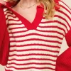 Outlet Dear-Lover Lantern Sleeve V Neck Collared Drop Shoulder Sweater Red Stripe
