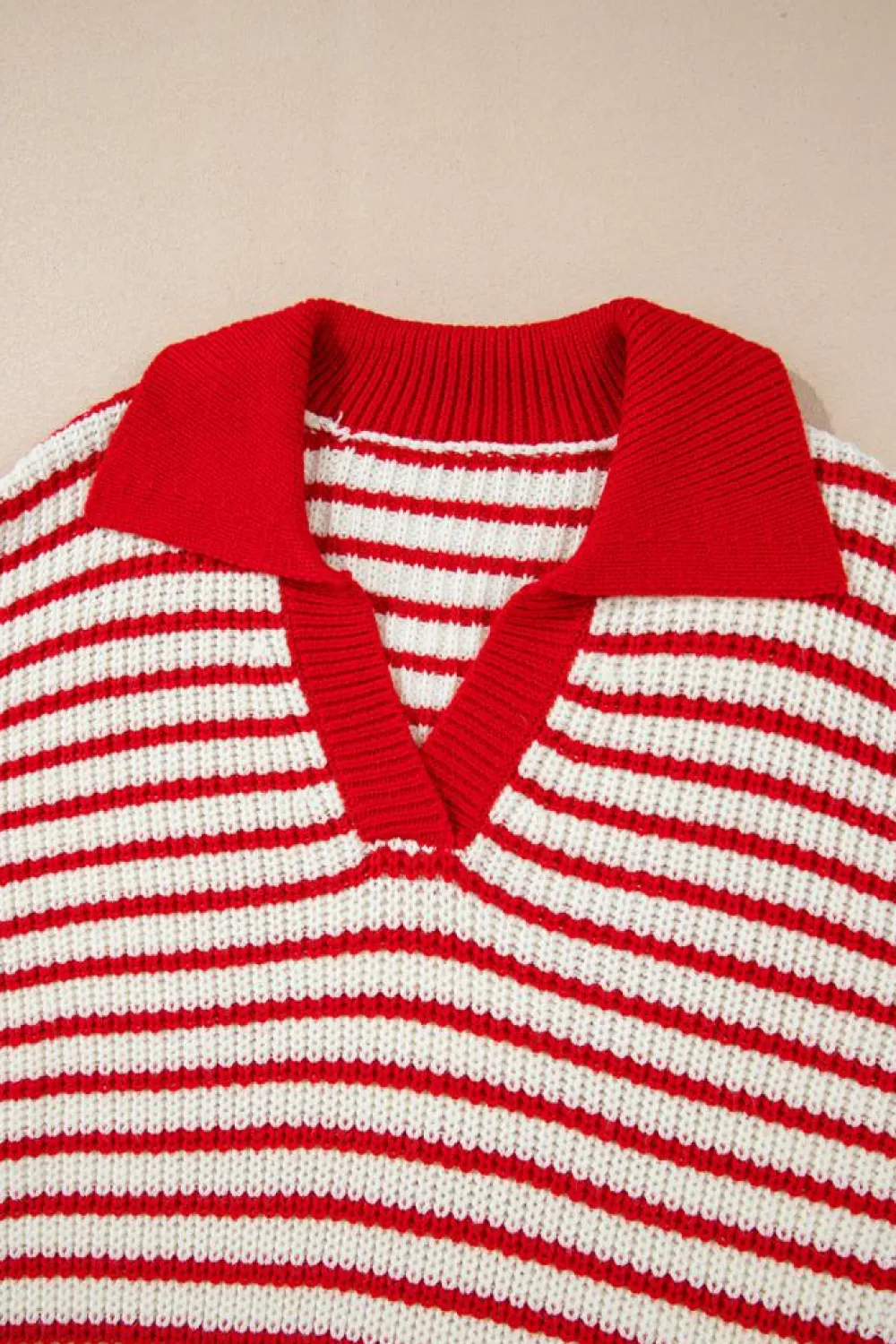 Outlet Dear-Lover Lantern Sleeve V Neck Collared Drop Shoulder Sweater Red Stripe