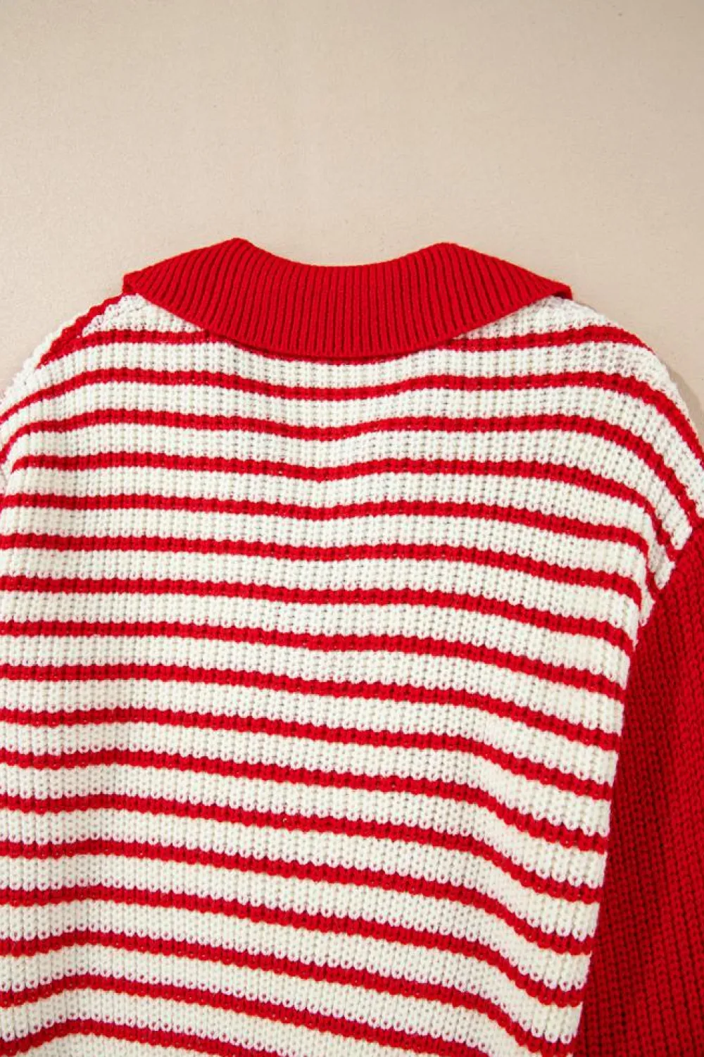 Outlet Dear-Lover Lantern Sleeve V Neck Collared Drop Shoulder Sweater Red Stripe
