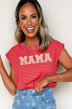 Discount Dear-Lover MAMA Graphic Cap Sleeve T Shirt Red Stripe