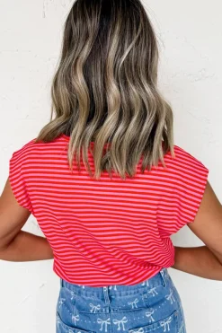 Discount Dear-Lover MAMA Graphic Cap Sleeve T Shirt Red Stripe