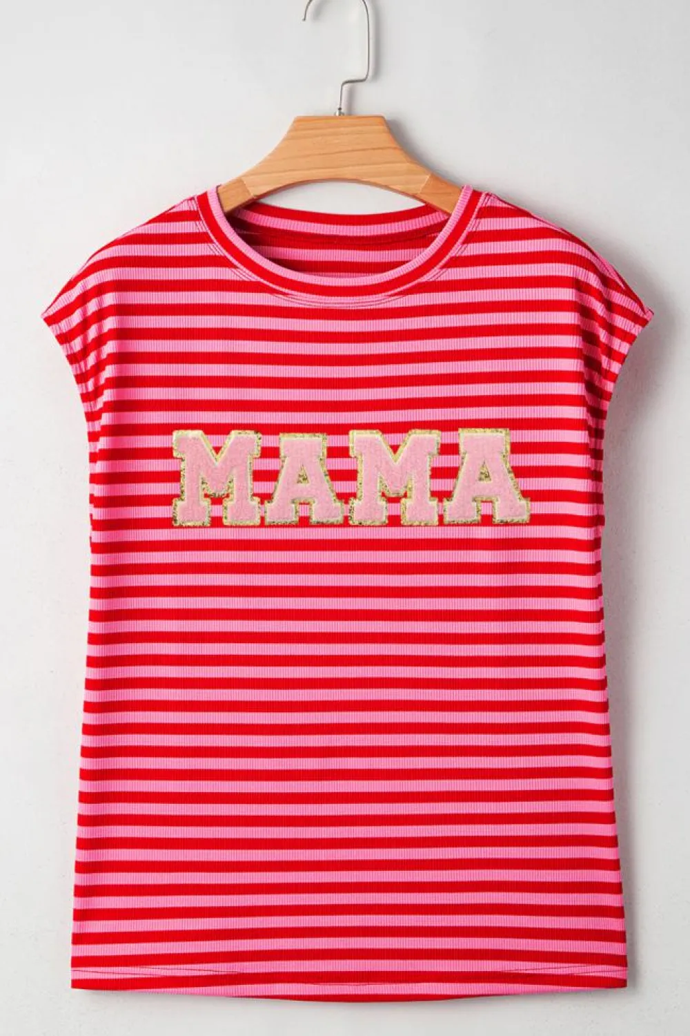 Discount Dear-Lover MAMA Graphic Cap Sleeve T Shirt Red Stripe
