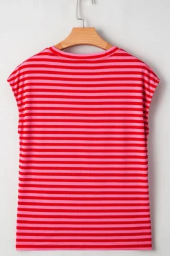 Discount Dear-Lover MAMA Graphic Cap Sleeve T Shirt Red Stripe