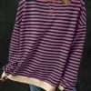 Clearance Dear-Lover Oversized Contrast Trim Pullover Sweatshirt Red Stripe
