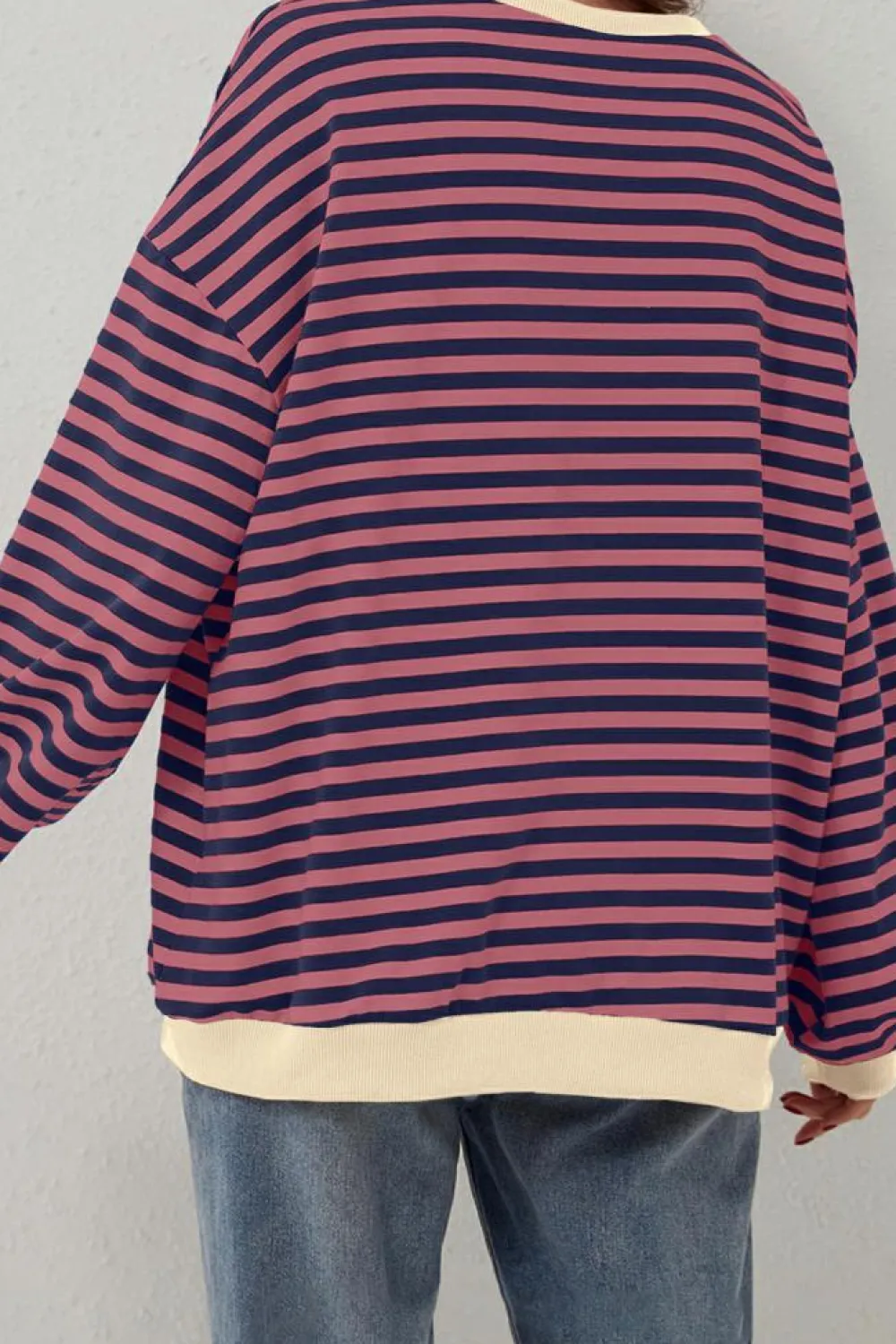 Clearance Dear-Lover Oversized Contrast Trim Pullover Sweatshirt Red Stripe