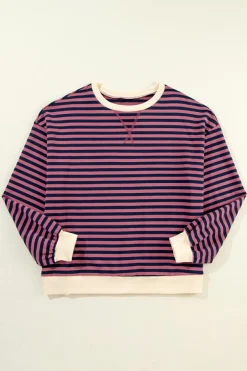 Clearance Dear-Lover Oversized Contrast Trim Pullover Sweatshirt Red Stripe