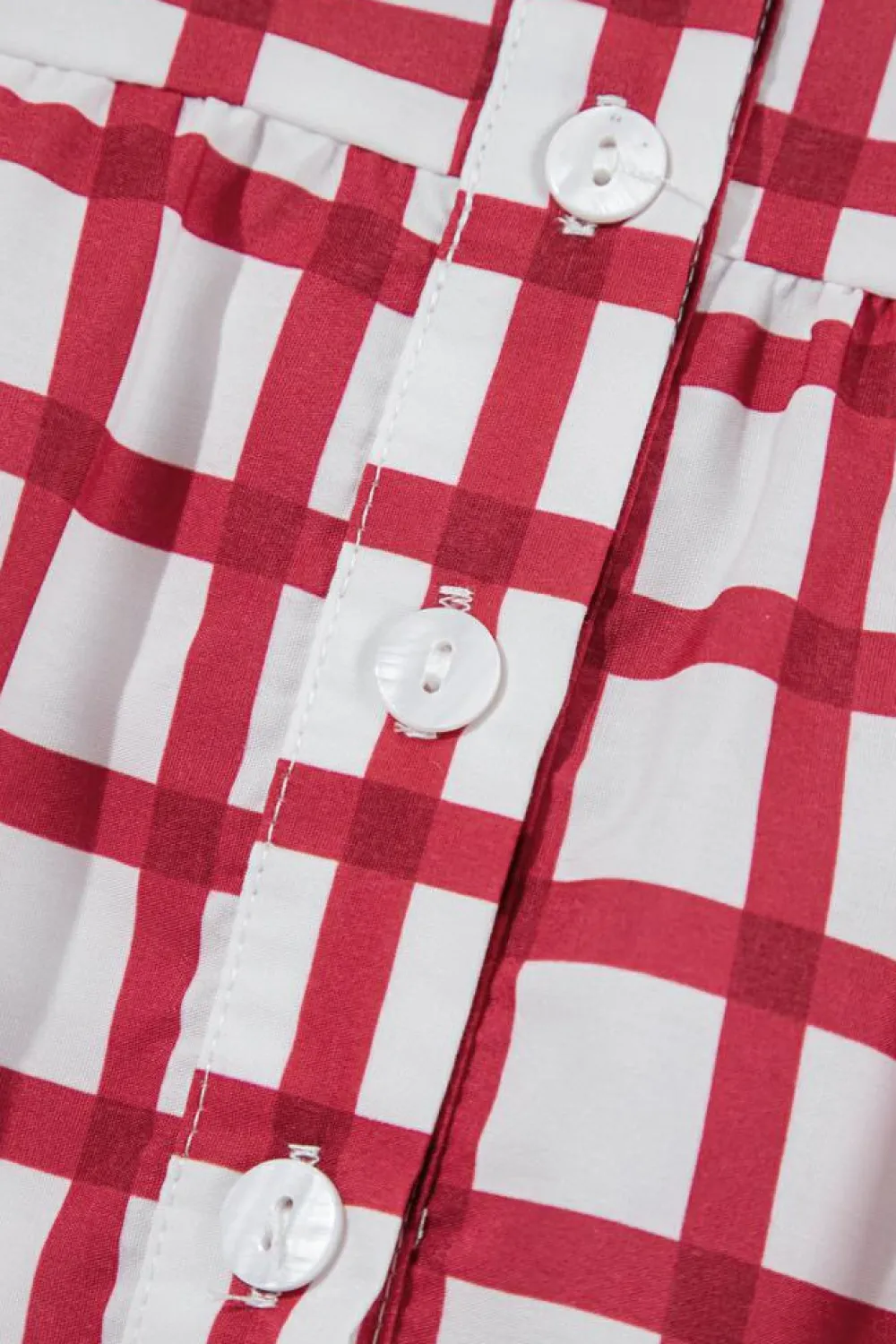 Outlet Dear-Lover Plaid Button Placket Split Neck Half Sleeve Blouse Red Stripe