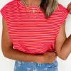 Online Dear-Lover Ribbed Cap Sleeve Round Neck T Shirt Red Stripe