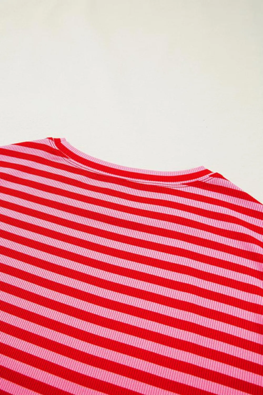 Online Dear-Lover Ribbed Cap Sleeve Round Neck T Shirt Red Stripe