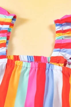 Online Dear-Lover Ruffled Straps Babydoll Tank Top Red Stripe
