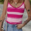 Sale Dear-Lover Spaghetti Strap V Neck Sweater Vest Red Stripe