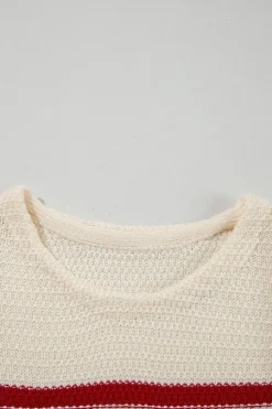 Sale Dear-Lover Textured Knit Ribbed Hem Sweater Tank Top Red Stripe