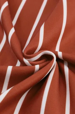 Sale Dear-Lover Red Striped Print Ribbed Trim Long Sleeve Top Fiery Red