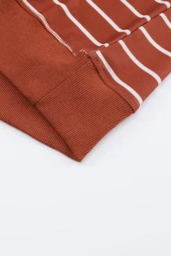 Sale Dear-Lover Red Striped Print Ribbed Trim Long Sleeve Top Fiery Red