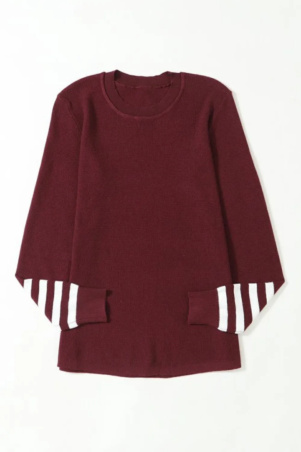 Best Dear-Lover Red Striped Sleeve Plain Knit Sweater Fiery Red