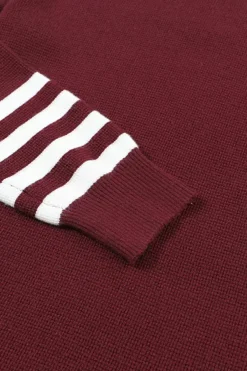 Best Dear-Lover Red Striped Sleeve Plain Knit Sweater Fiery Red