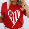 Sale Dear-Lover Red USA Flag Heart Shape Crewneck Graphic T Shirt Red-2