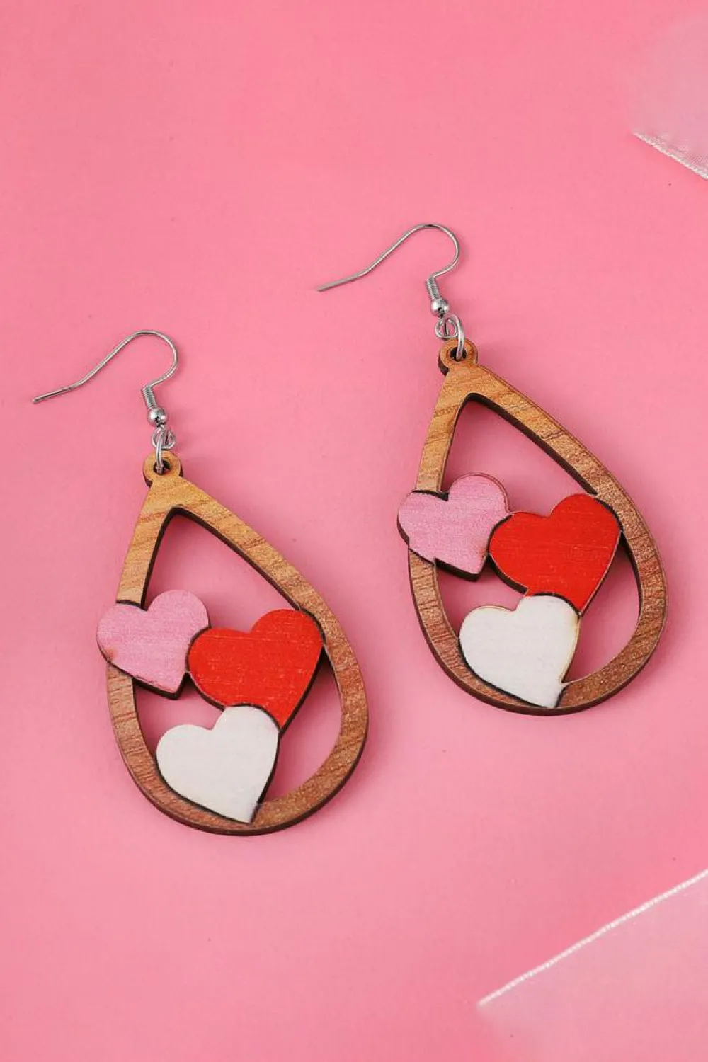 Outlet Dear-Lover Valentines 3 Hearts Insert Water Drop Earrings Red