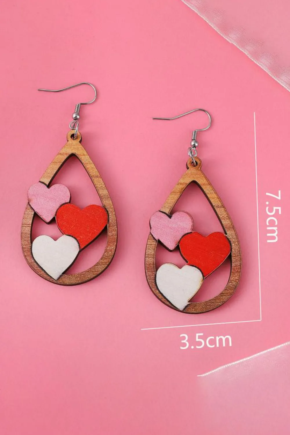 Outlet Dear-Lover Valentines 3 Hearts Insert Water Drop Earrings Red