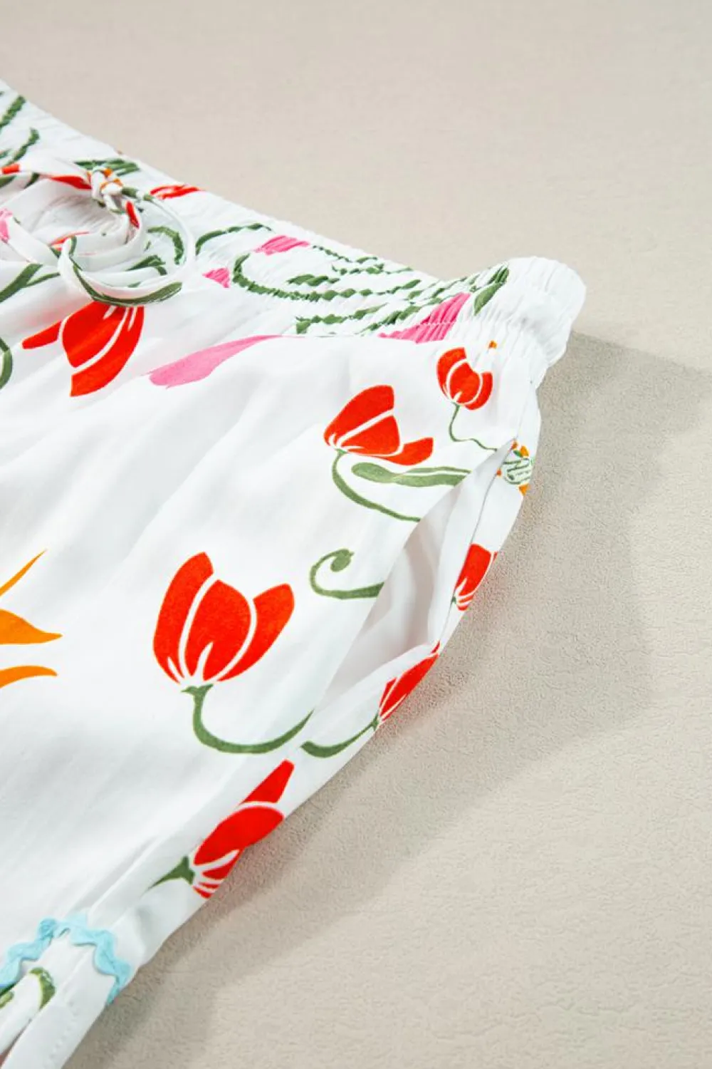 Sale Dear-Lover Ricrac Trim Floral Short Sleeve Shirt and Shorts Outfit Pink