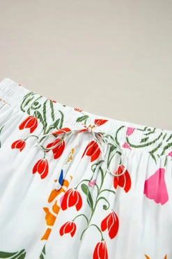 Sale Dear-Lover Ricrac Trim Floral Short Sleeve Shirt and Shorts Outfit Pink