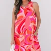 Online Dear-Lover Abstract Floral Print Sleeveless Shift Mini Dress Rose