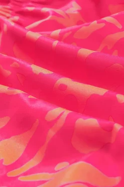 Outlet Dear-Lover Abstract Print Puff Short Sleeve Ruffled Mini Dress Rose