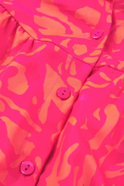 Outlet Dear-Lover Abstract Print Puff Short Sleeve Ruffled Mini Dress Rose